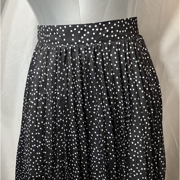 Long Skirt Women's Large Black & White Polka Dot Side Slit Zipper Pleated - Picture 3 of 6